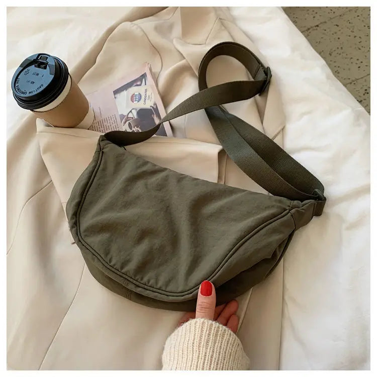 Simple Design Women's Messenger Bag Fashion Ladies Nylon Hobos Small Shoulder Bags Vintage Female Girls Purse Cloth Handbags