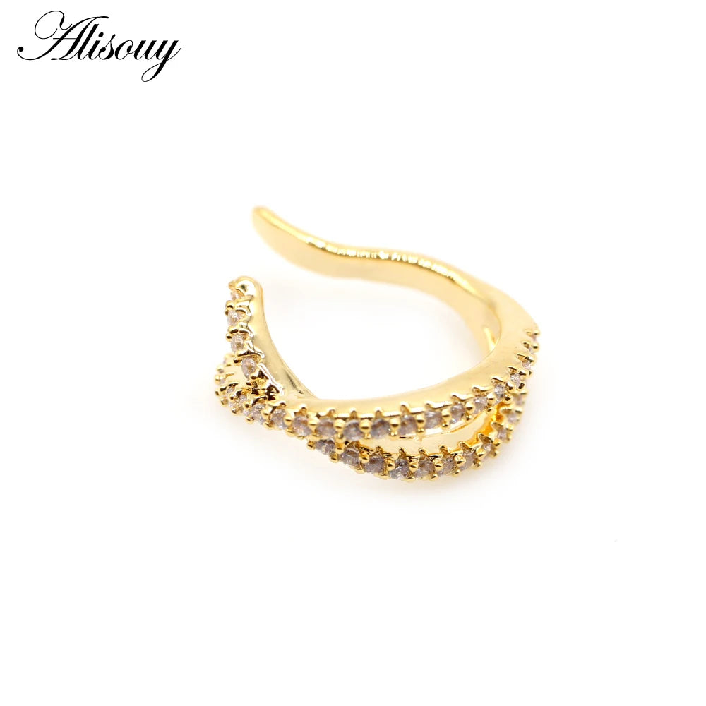 Alisouy 1pc Helix Cartilage Conch Fake Piercing Jewelry Adjustable CZ Zircon Crystal Ear Cuff Non Piercing Conch Cuff Earring