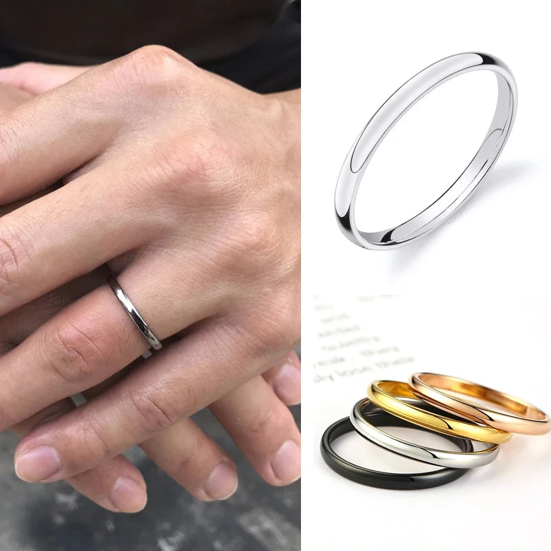 2MM Thin Classic Dome Ring - Stainless Steel Wedding Band Men Women