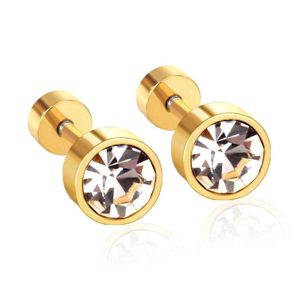 LUXUSTEEL Twist Back Round Cubic Zirconia Stud Earrings Stainless Steel Anti-allergy For Women Men 3mm to 7mm Christmas Party