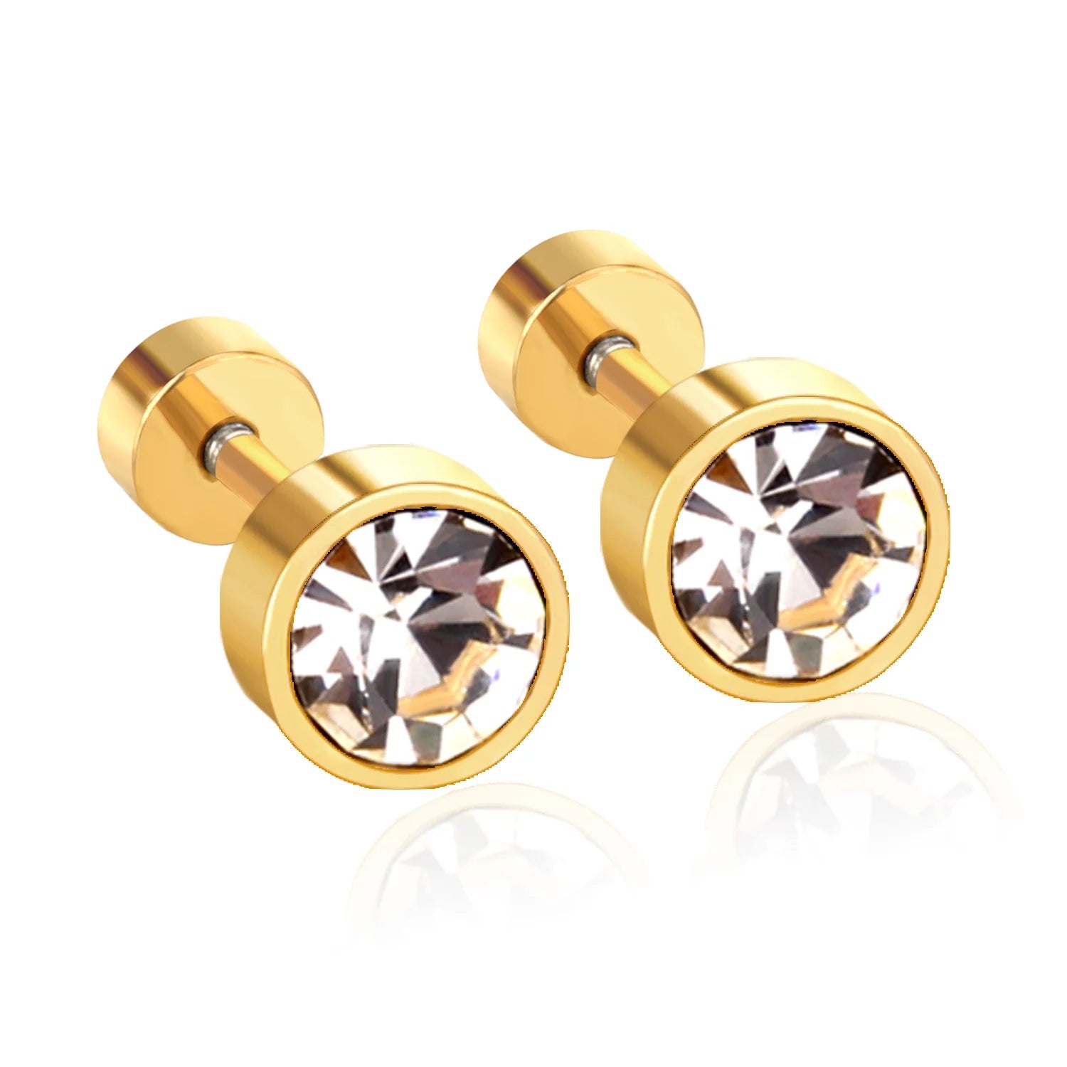 LUXUSTEEL Twist Back Round Cubic Zirconia Stud Earrings Stainless Steel Anti-allergy For Women Men 3mm to 7mm Christmas Party