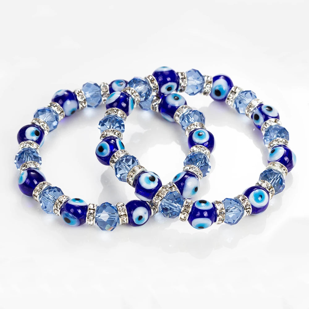 Lucky Eye Glass Beaded Bracelet Crystal Evil Eye Bracelet For Women Men Bracelet Fashion Jewelry Adjustable EY5226
