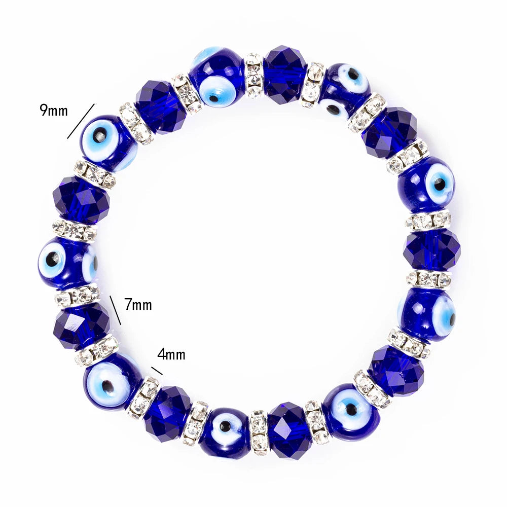 Lucky Eye Glass Beaded Bracelet Crystal Evil Eye Bracelet For Women Men Bracelet Fashion Jewelry Adjustable EY5226