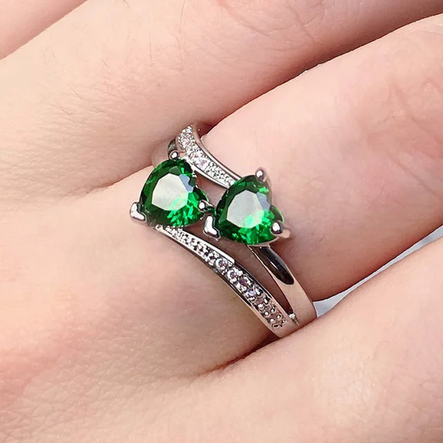 Huitan Romantic Engagement Rings For Women Double Heart Shaped Pretty Gift For Women Seven Color Cubic Zircon Available Rings