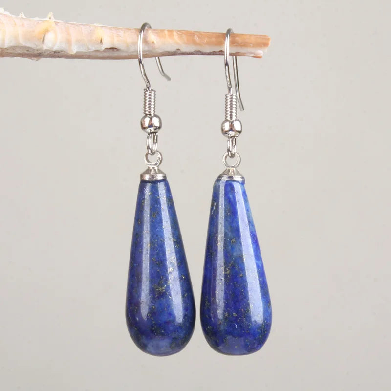 New 29X10MM Labradorite Rhodonite Sodalite Clear Quartz Lapis lazuli Amethyst Turquoise Opal Tiger Eye Stone Drop Earrings 1Pair