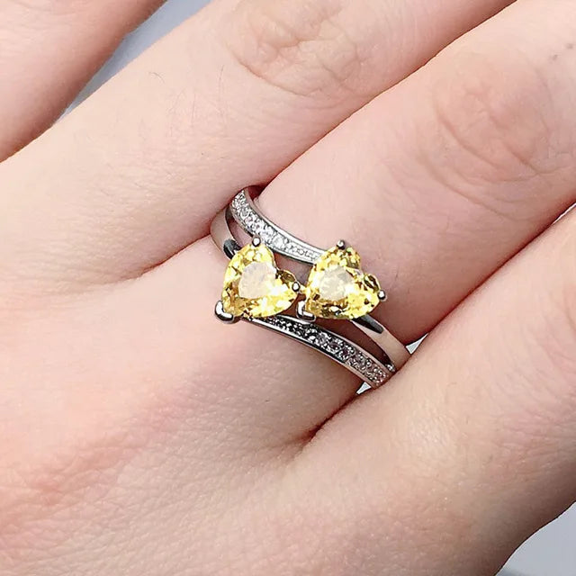 Huitan Romantic Engagement Rings For Women Double Heart Shaped Pretty Gift For Women Seven Color Cubic Zircon Available Rings