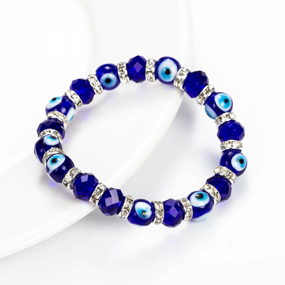 Lucky Eye Glass Beaded Bracelet Crystal Evil Eye Bracelet For Women Men Bracelet Fashion Jewelry Adjustable EY5226