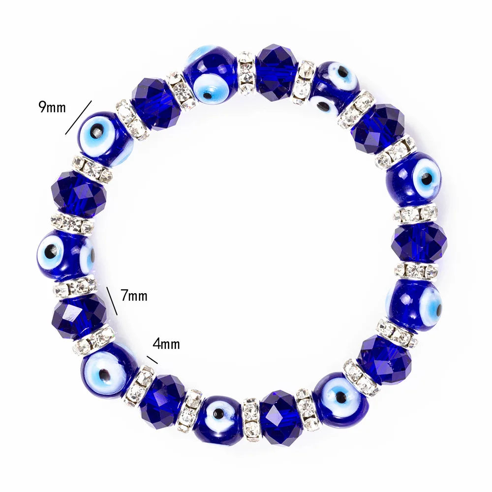 Lucky Eye Glass Beaded Bracelet Crystal Evil Eye Bracelet For Women Men Bracelet Fashion Jewelry Adjustable EY5226