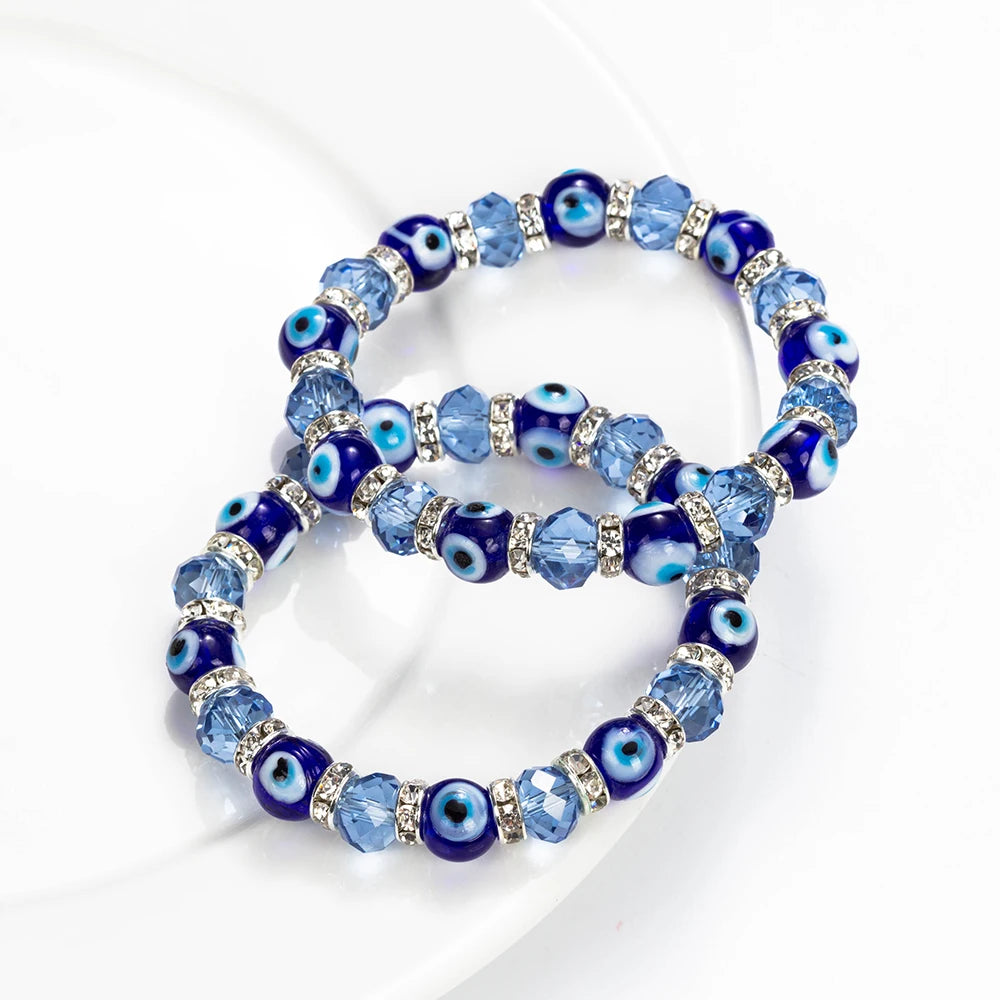 Lucky Eye Glass Beaded Bracelet Crystal Evil Eye Bracelet For Women Men Bracelet Fashion Jewelry Adjustable EY5226