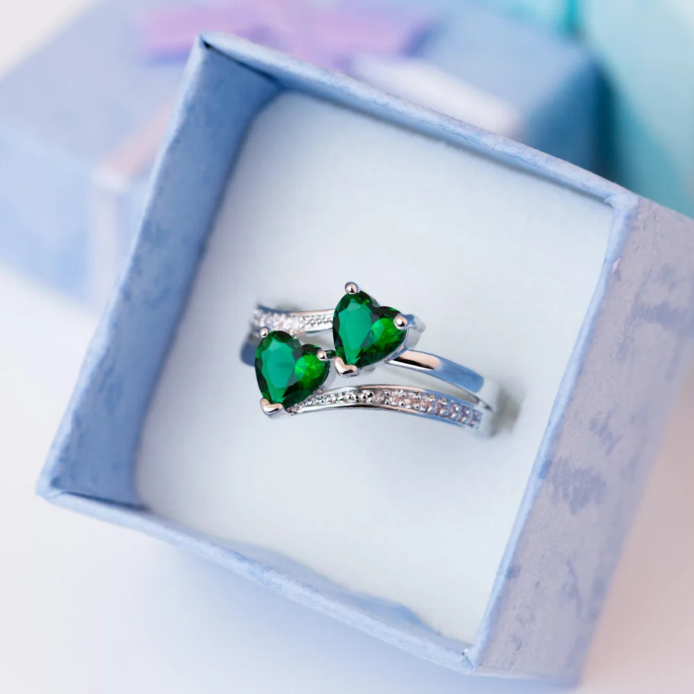 Huitan Romantic Engagement Rings For Women Double Heart Shaped Pretty Gift For Women Seven Color Cubic Zircon Available Rings