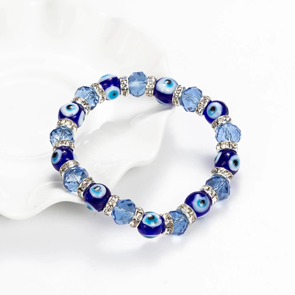 Lucky Eye Glass Beaded Bracelet Crystal Evil Eye Bracelet For Women Men Bracelet Fashion Jewelry Adjustable EY5226