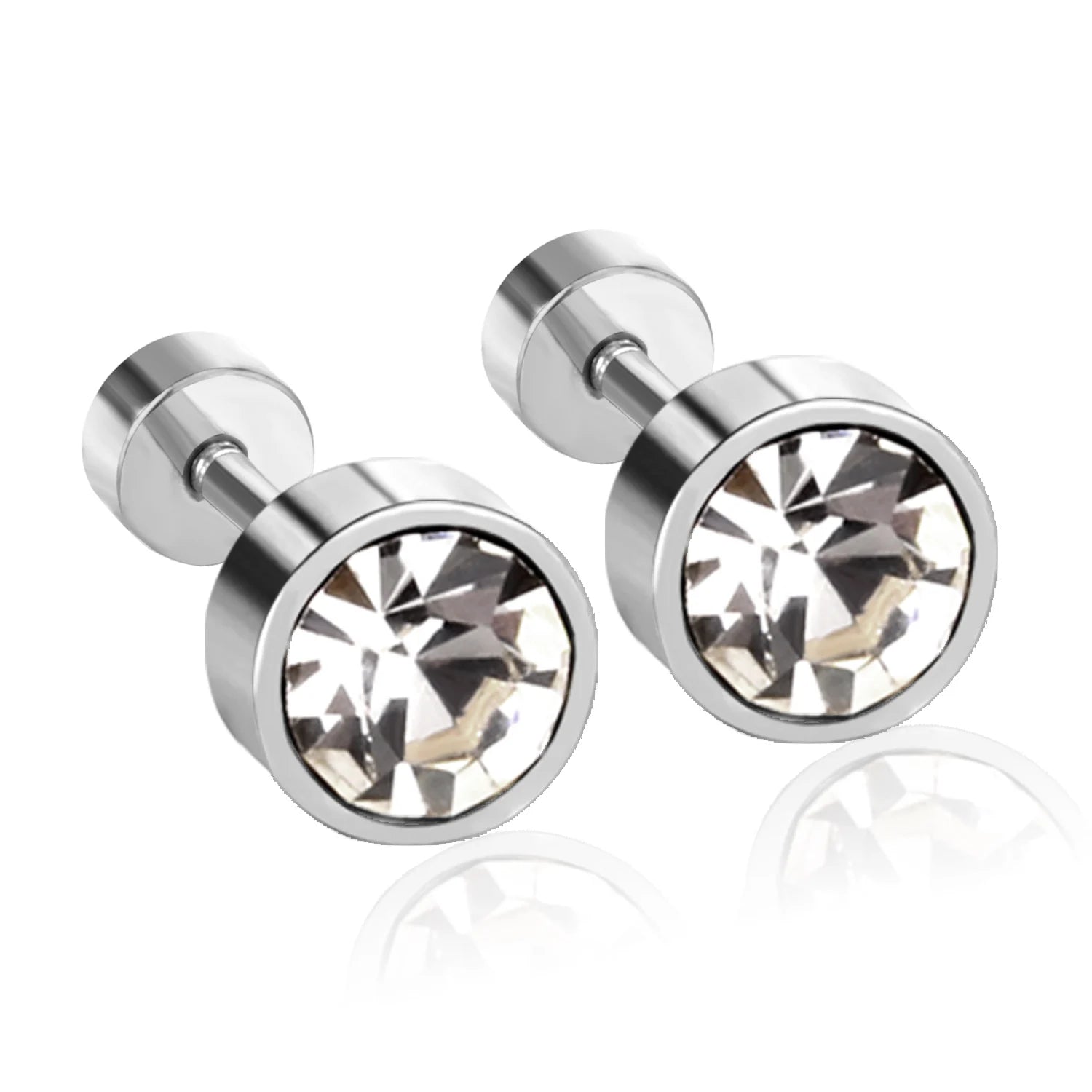 LUXUSTEEL Twist Back Round Cubic Zirconia Stud Earrings Stainless Steel Anti-allergy For Women Men 3mm to 7mm Christmas Party