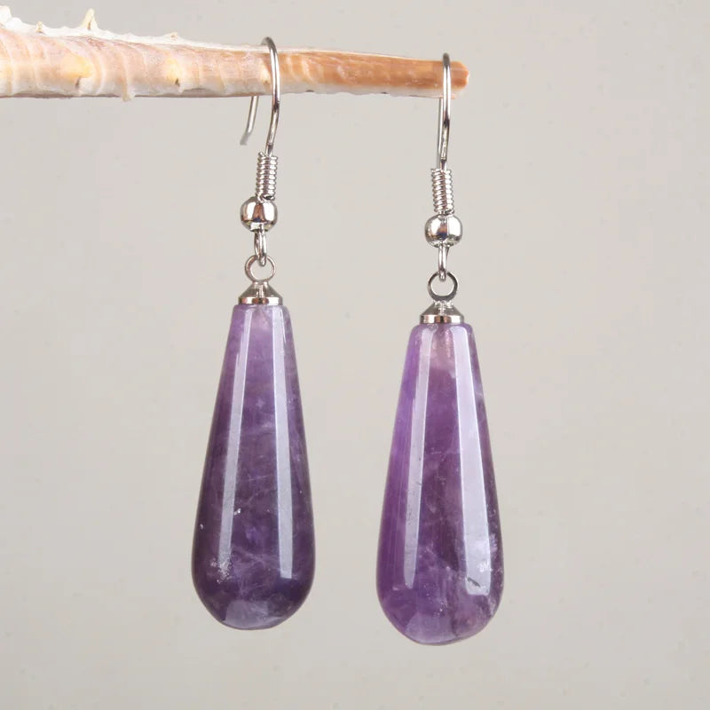 New 29X10MM Labradorite Rhodonite Sodalite Clear Quartz Lapis lazuli Amethyst Turquoise Opal Tiger Eye Stone Drop Earrings 1Pair