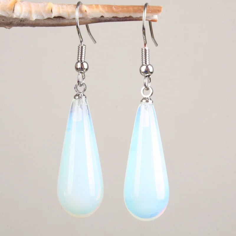 New 29X10MM Labradorite Rhodonite Sodalite Clear Quartz Lapis lazuli Amethyst Turquoise Opal Tiger Eye Stone Drop Earrings 1Pair