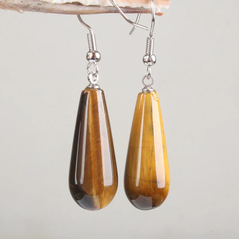 New 29X10MM Labradorite Rhodonite Sodalite Clear Quartz Lapis lazuli Amethyst Turquoise Opal Tiger Eye Stone Drop Earrings 1Pair