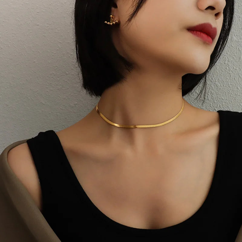 Stainless Steel Snake Blade Necklace Golden Flat Chain Jewelry Gift DIY Findings Accessories