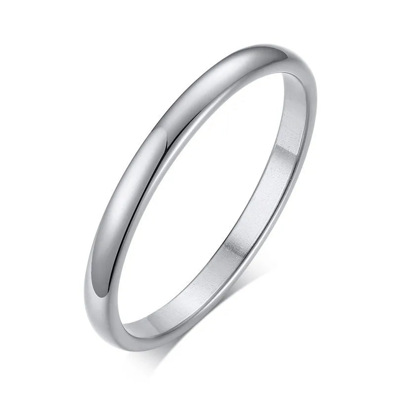 2MM Thin Classic Dome Ring - Stainless Steel Wedding Band Men Women