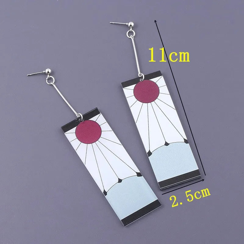 Anime Demon Slayer Kimetsu No Yaiba Kamado Tanjirou Earrings Acrylic Clip Drop Long Ear Jewelry Cosplay Props Accessories Gift