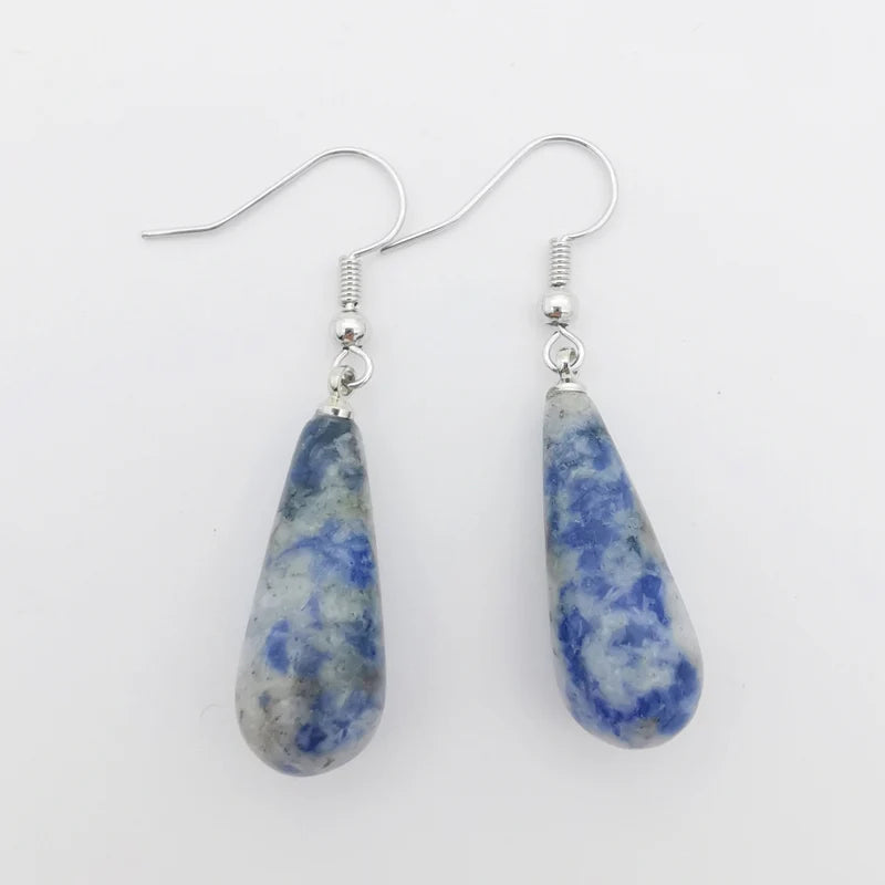 New 29X10MM Labradorite Rhodonite Sodalite Clear Quartz Lapis lazuli Amethyst Turquoise Opal Tiger Eye Stone Drop Earrings 1Pair
