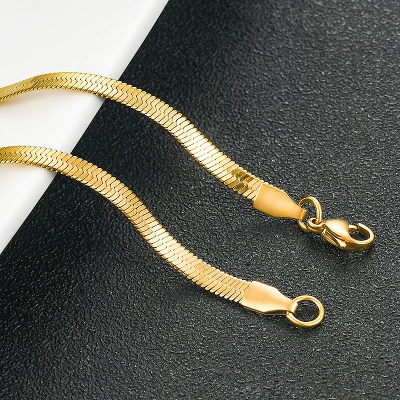 Stainless Steel Snake Blade Necklace Golden Flat Chain Jewelry Gift DIY Findings Accessories