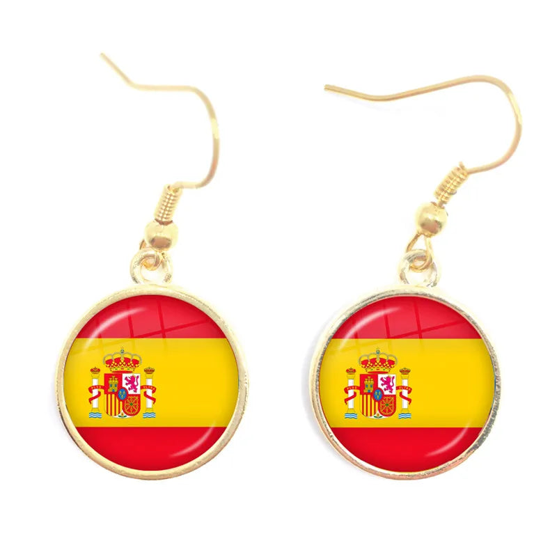 Soviet Union,Brazil,Canada,Netherlands,Israel,Syria,Venezuela,United States,Spain National Flag Glass Cabochon Drop Earrings