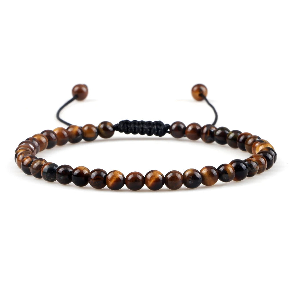 Adjustable 4mm Chakra Beads Bracelet Mini Natural Stone Agats Lava Tiger Eye Beaded Bracelets & Bangles Women Men Gift Jewelry