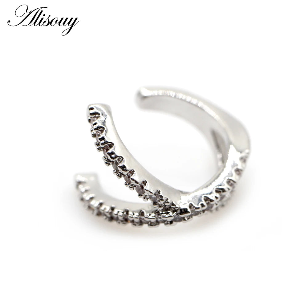 Alisouy 1pc Helix Cartilage Conch Fake Piercing Jewelry Adjustable CZ Zircon Crystal Ear Cuff Non Piercing Conch Cuff Earring
