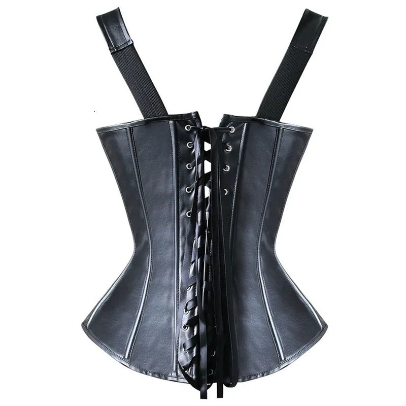 Faux Leather Harness Corset - Overbust Steampunk Waist Trainer