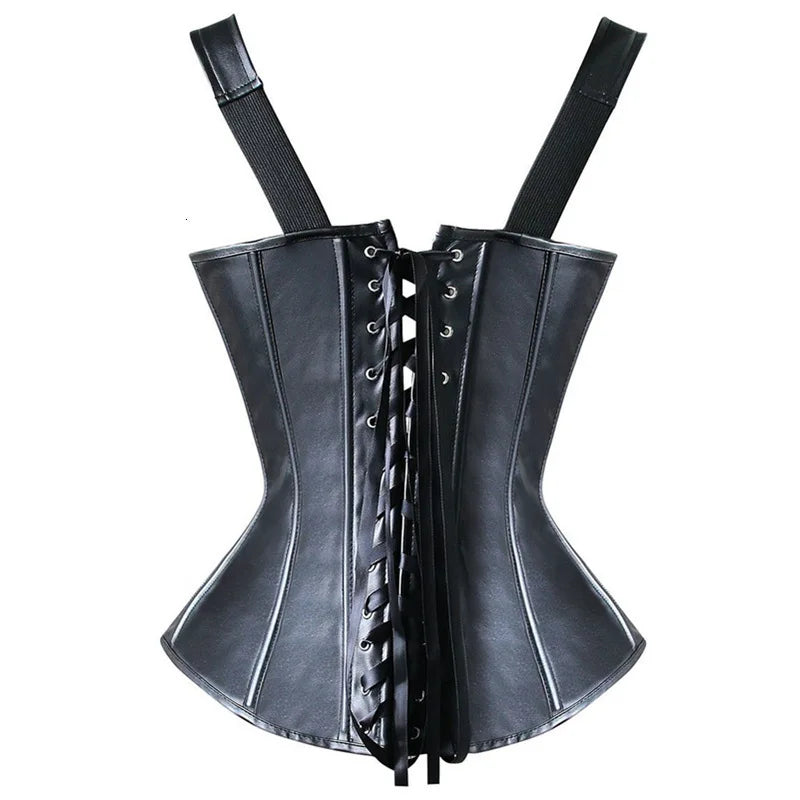 Faux Leather Harness Corset - Overbust Steampunk Waist Trainer