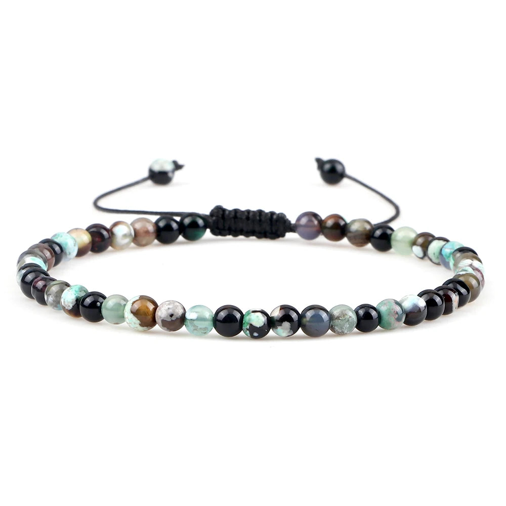 Adjustable 4mm Chakra Beads Bracelet Mini Natural Stone Agats Lava Tiger Eye Beaded Bracelets & Bangles Women Men Gift Jewelry