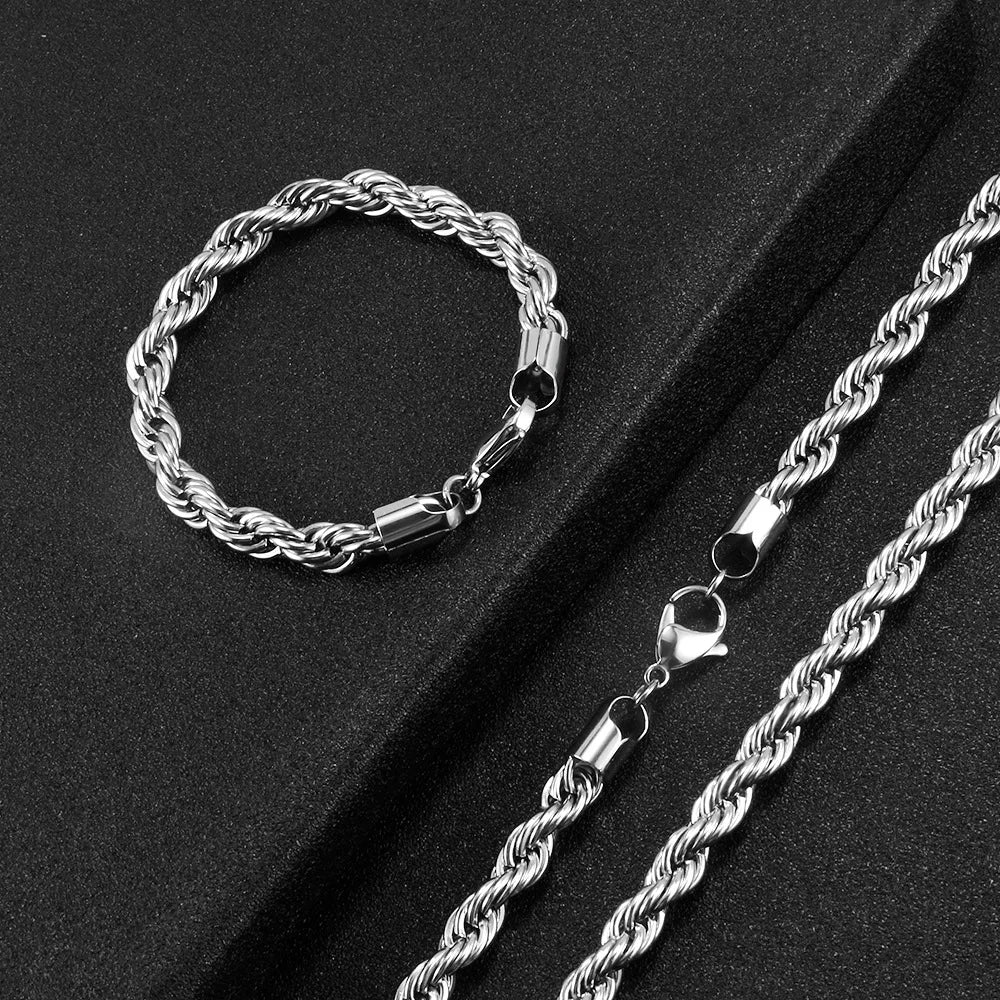19/21/23CM Keel Twisted Rope Chain Stainless Steel Bracelet Fashion Jewelry for Women Men Birthday Party Christmas Day Gift