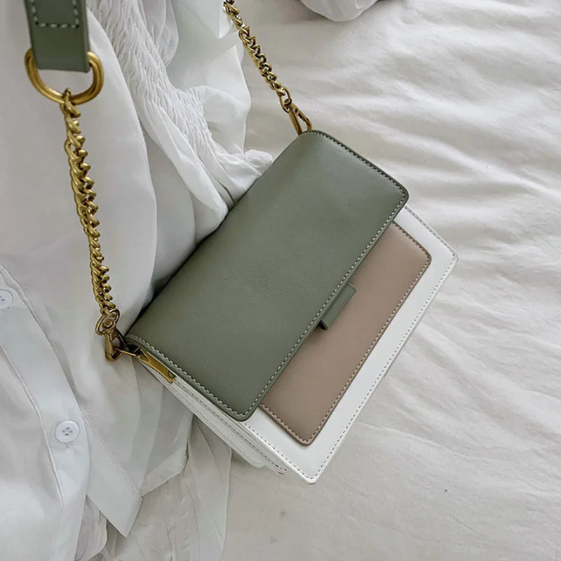 Contrast Color Leather Shoulder Bags For Women New Travel Crossbody Bag  Fashion Simple Shoulder Bag Ladies Flap Bag Handbag