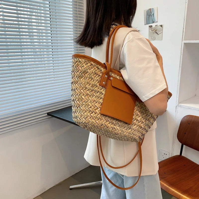 High Quality Women Straw Summer Handbags Fashion Ladies Shoulder Messenger Bags Designer Female Large Capacity Tote Beach Bag