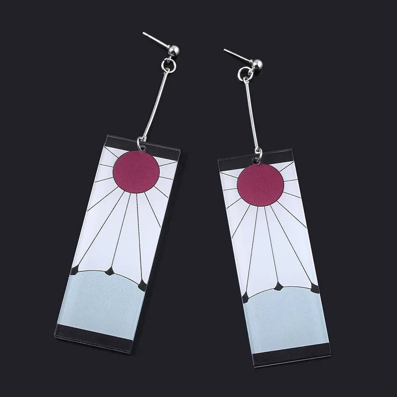 Anime Demon Slayer Kimetsu No Yaiba Kamado Tanjirou Earrings Acrylic Clip Drop Long Ear Jewelry Cosplay Props Accessories Gift