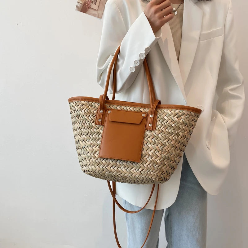 High Quality Women Straw Summer Handbags Fashion Ladies Shoulder Messenger Bags Designer Female Large Capacity Tote Beach Bag