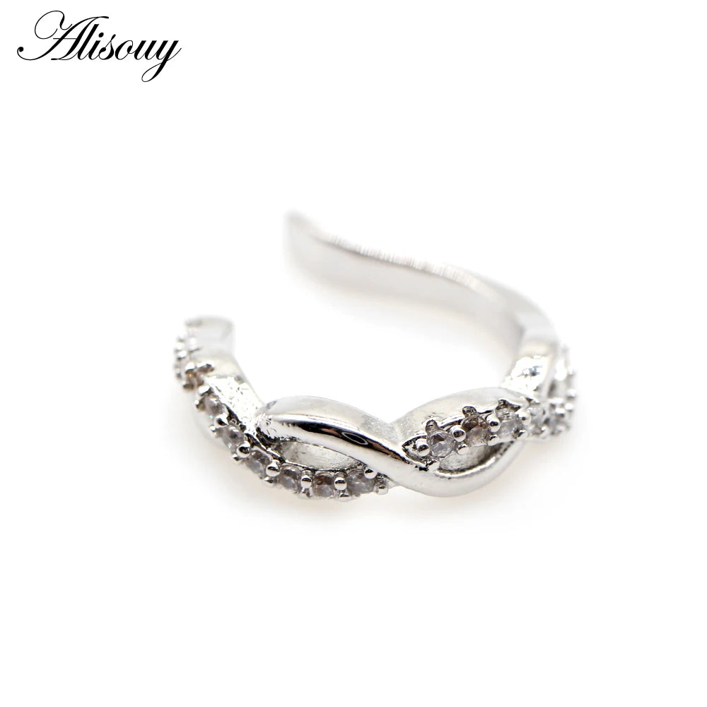 Alisouy 1pc Helix Cartilage Conch Fake Piercing Jewelry Adjustable CZ Zircon Crystal Ear Cuff Non Piercing Conch Cuff Earring