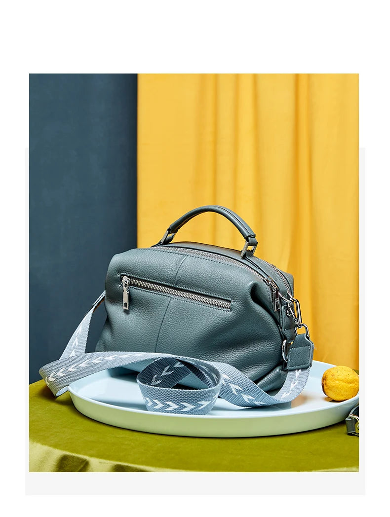 Zency Hot Selling Fashion Brand Handbag Genuine Leather Shoulder Bag For Women Elegant Small Tote Bag White Khaki BlackCrossbody