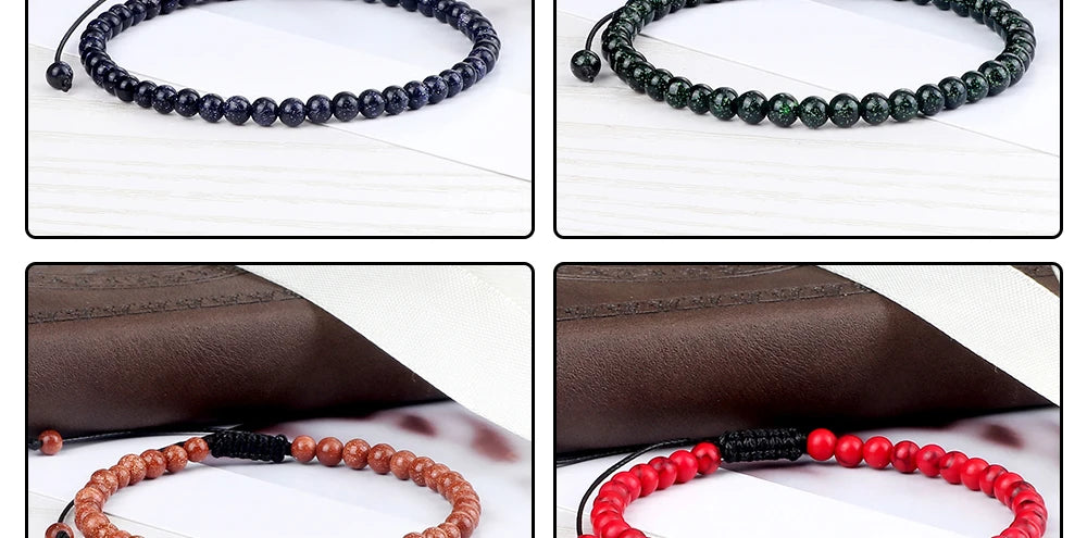Adjustable 4mm Chakra Beads Bracelet Mini Natural Stone Agats Lava Tiger Eye Beaded Bracelets & Bangles Women Men Gift Jewelry