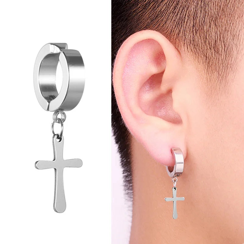 1Pc Punk Steel-color Stainless Steel Painless Ear Clip Earrings For Men/Women Street Pop Non Piercing Fake Earrings Jewelry Gift