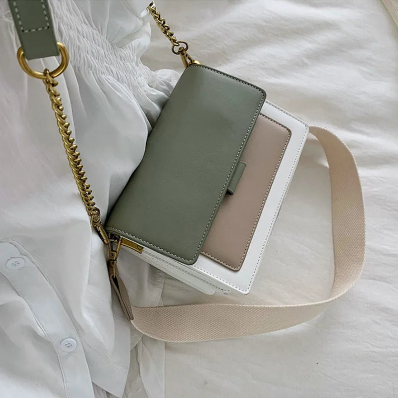 Contrast Color Leather Shoulder Bags For Women New Travel Crossbody Bag  Fashion Simple Shoulder Bag Ladies Flap Bag Handbag