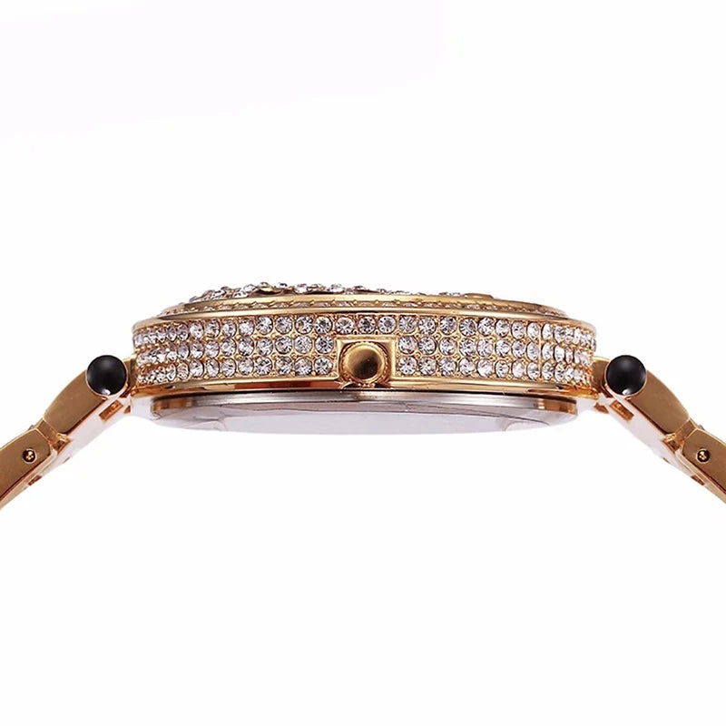 MISSFOX Women Quartz Watch Fashion Bling Casual Ladies Watch Female Quartz Gold Watch Crystal Diamond Leopard For Women Clock