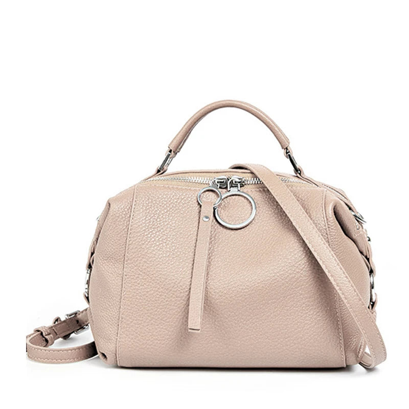 Zency Hot Selling Fashion Brand Handbag Genuine Leather Shoulder Bag For Women Elegant Small Tote Bag White Khaki BlackCrossbody