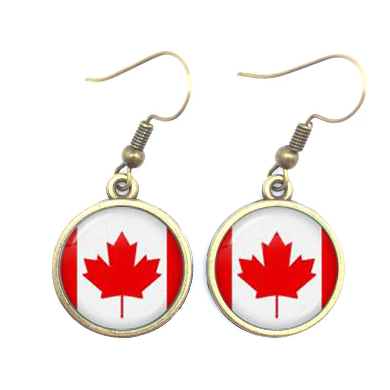 Soviet Union,Brazil,Canada,Netherlands,Israel,Syria,Venezuela,United States,Spain National Flag Glass Cabochon Drop Earrings
