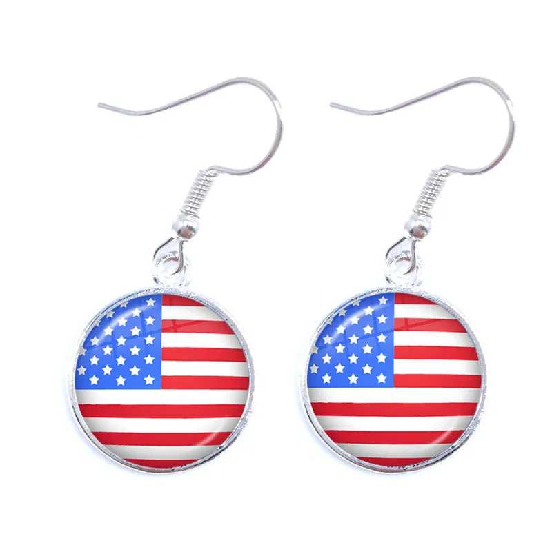 Soviet Union,Brazil,Canada,Netherlands,Israel,Syria,Venezuela,United States,Spain National Flag Glass Cabochon Drop Earrings