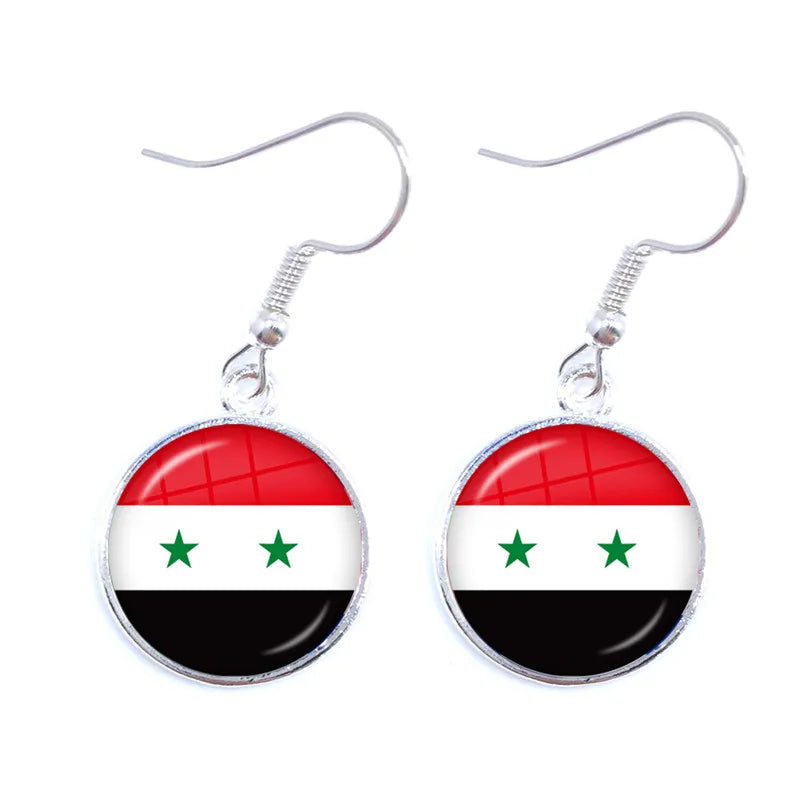 Soviet Union,Brazil,Canada,Netherlands,Israel,Syria,Venezuela,United States,Spain National Flag Glass Cabochon Drop Earrings