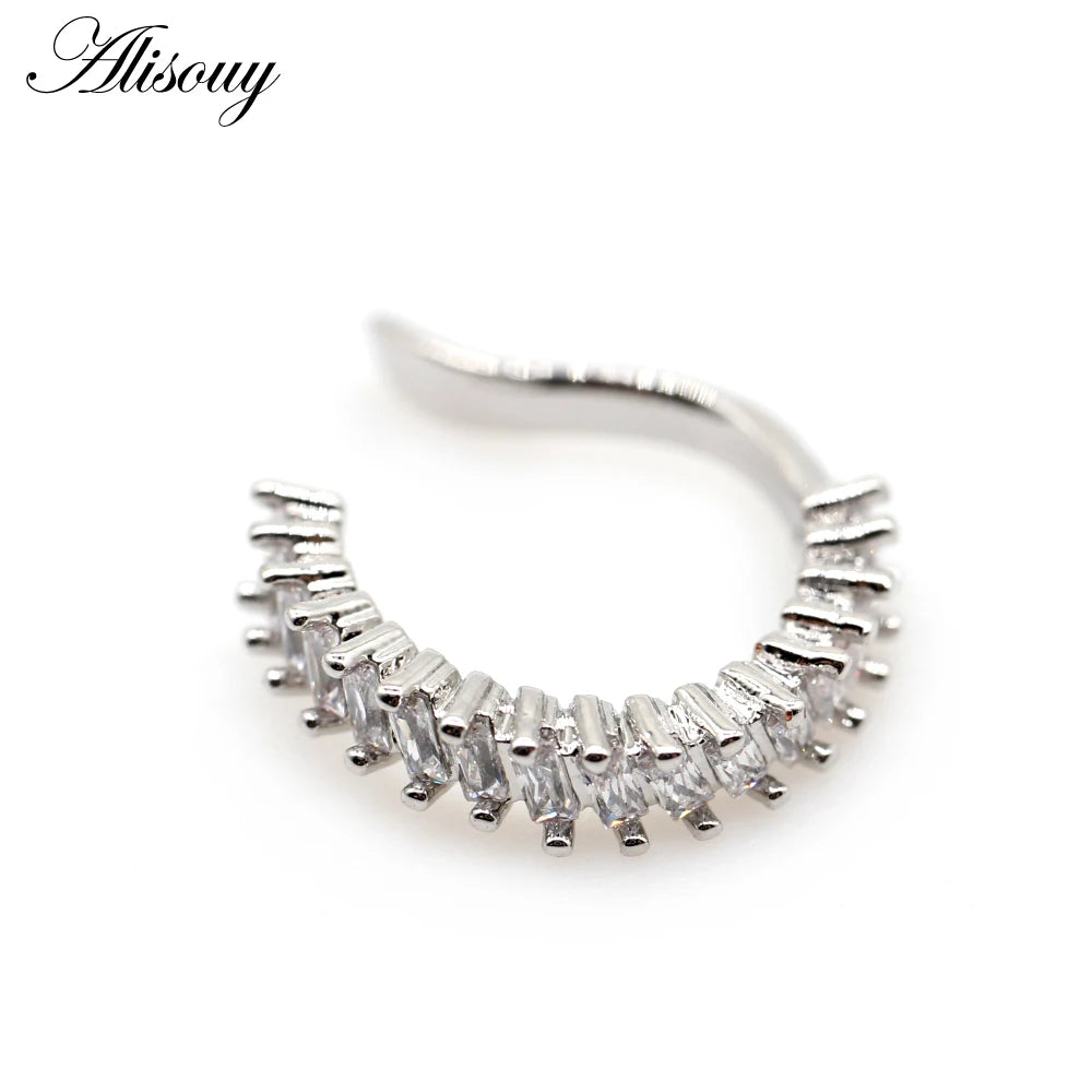 Alisouy 1pc Helix Cartilage Conch Fake Piercing Jewelry Adjustable CZ Zircon Crystal Ear Cuff Non Piercing Conch Cuff Earring
