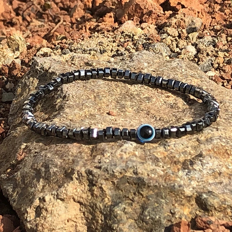 Fashion 4mm Bracelet Natural Stone Beads Evil Eye Braslet Obsidian Hematite Elastic Braclet For Men Hand Jewelry Pulseras Homme
