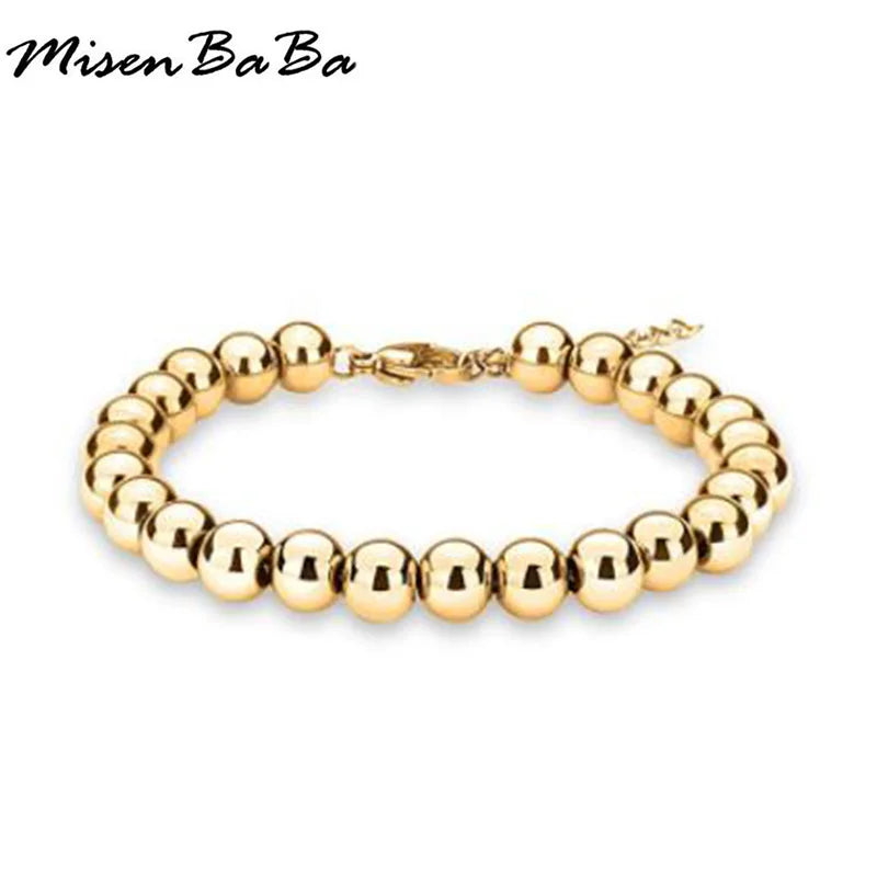 MisenBaBa Stainless Steel Ball Beads Cuff Bracelet for Women Gold Silver Color Beaded Bracelets Charms Metal Statement Jewelry