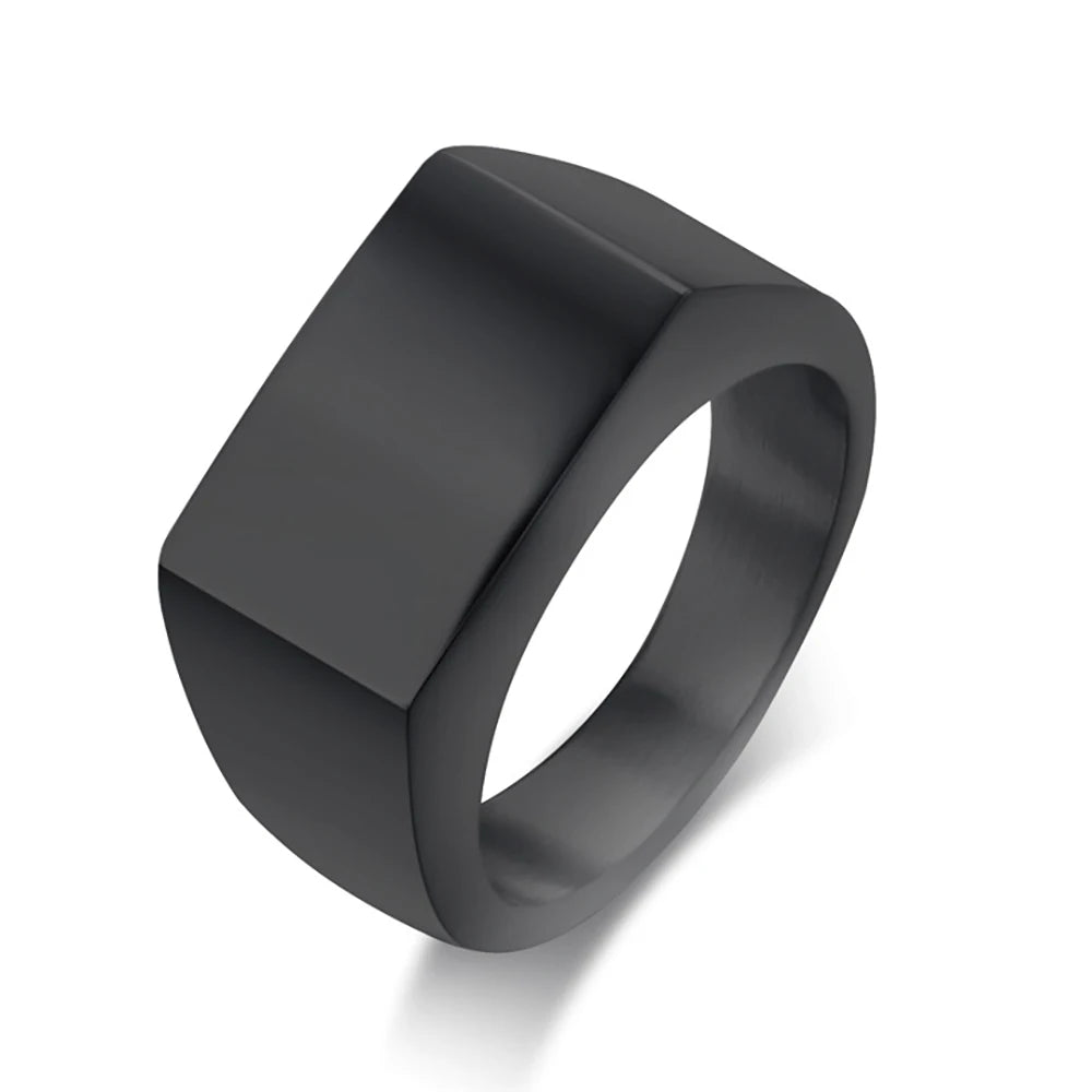 VQYSKO Signet Rings for Men Women Solid Polished Stainless Steel Biker Ring for Men Ideal Gift for Dad & Boyfriend