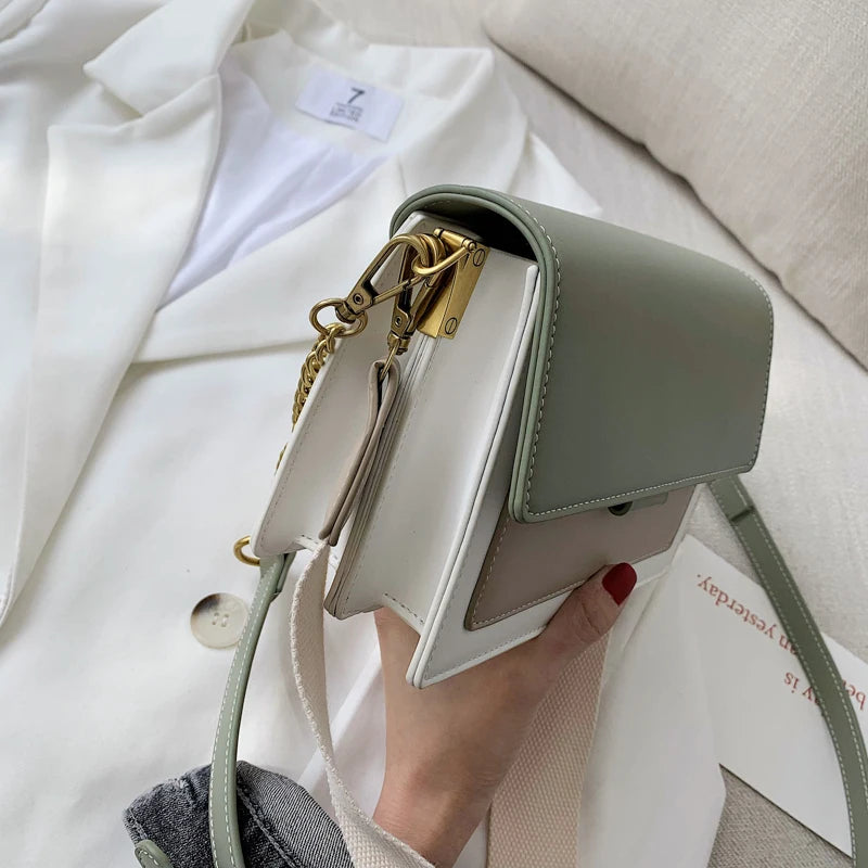 Contrast Color Leather Shoulder Bags For Women New Travel Crossbody Bag  Fashion Simple Shoulder Bag Ladies Flap Bag Handbag